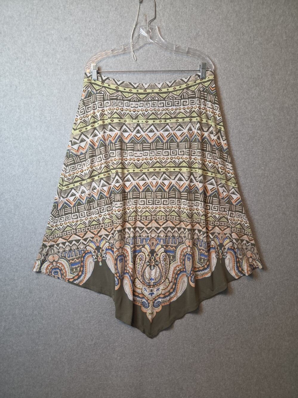 Chico's Multicolor Mixed Print Handkerchief Hem Scarf Skirt Size 2 US L Stretch